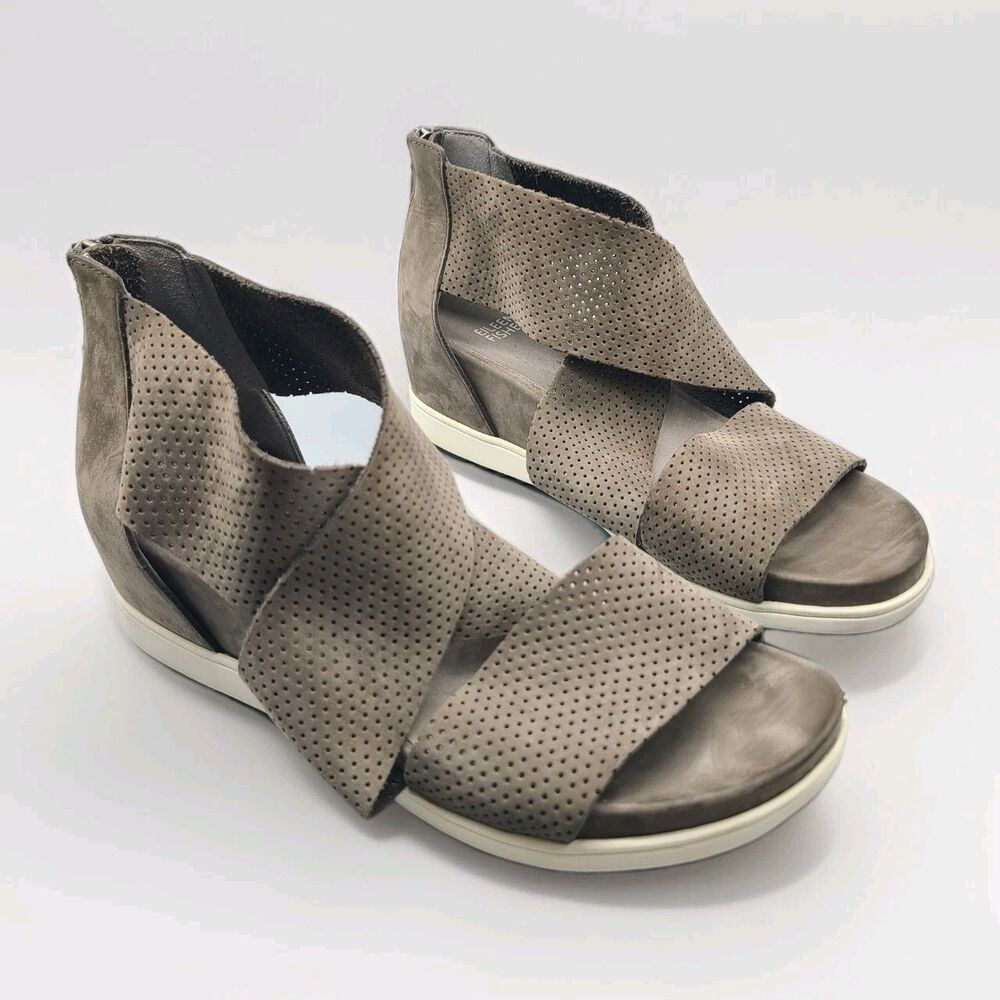 Eileen Fisher Women's Sz 8 Sandals Perfo Nubuck Sport Gray Suede Back Zip